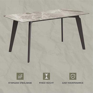Leisurmod Krevor Dining Table With Sintered Stone Tabletop And Steel Base