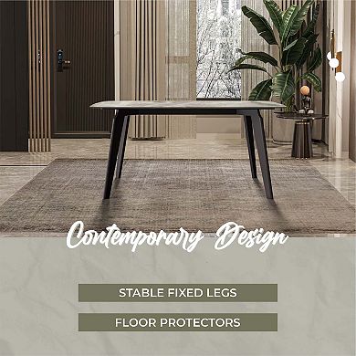 Leisurmod Krevor Dining Table With Sintered Stone Tabletop And Steel Base