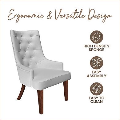 Dining Chair in Leather/Velvet Diamond-Tufted Design Side Chair in Rubberwood