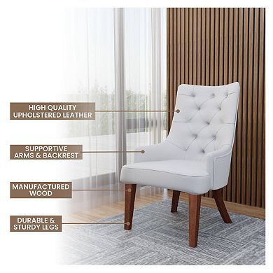 Dining Chair in Leather/Velvet Diamond-Tufted Design Side Chair in Rubberwood