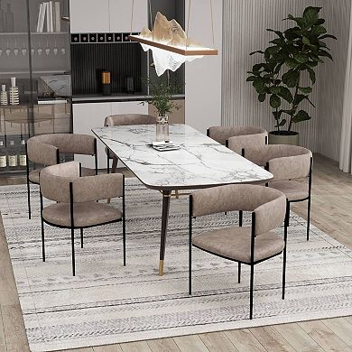 Dining Chair in Leather with Open-Back and Powder Coated Iron Legs