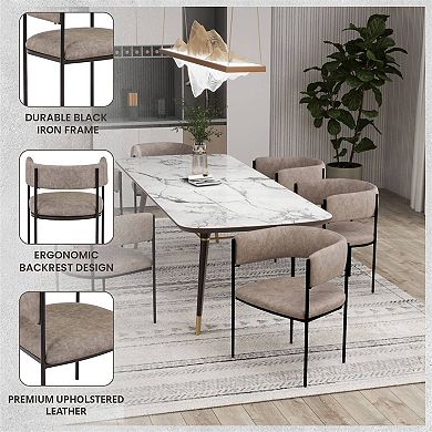 Dining Chair in Leather with Open-Back and Powder Coated Iron Legs