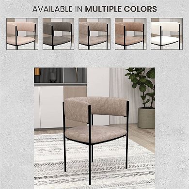 Dining Chair in Leather with Open-Back and Powder Coated Iron Legs