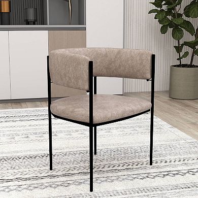 Dining Chair in Leather with Open-Back and Powder Coated Iron Legs