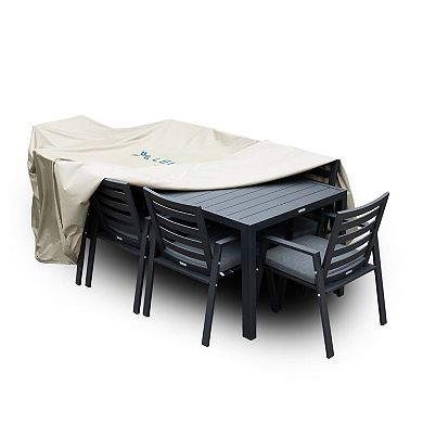 Leisuremod Modern Chelsea Rectangular Outdoor Rain Cover For 87" Patio Dining Table And Chairs Set
