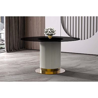 Leisuremod Dining Table Round Glass Top And Steel Base Jexis Collection