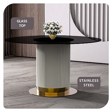 Leisuremod Dining Table Round Glass Top And Steel Base Jexis Collection