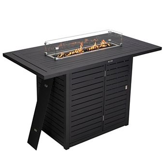 Chelsea Rectangular Aluminum Fire Pit Bar Table with Lid Glass Guard