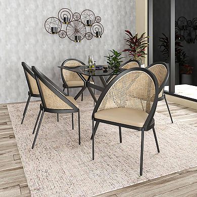 Dining Chair with Vinyl Fabric Seat and Wicker Backrest Urbane Series Set of 2