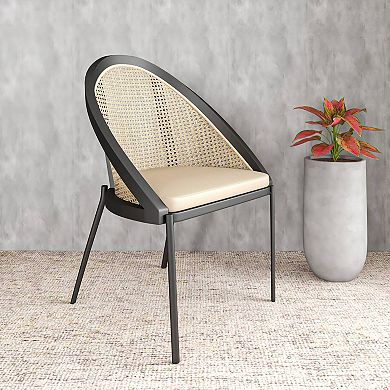 Dining Chair with Vinyl Fabric Seat and Wicker Backrest Urbane Series Set of 2