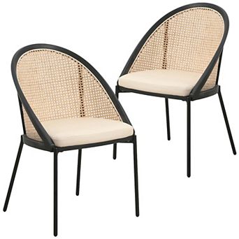 Dining Chair with Vinyl Fabric Seat and Wicker Backrest Urbane Series Set of 2