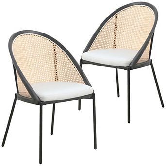 Dining Chair with Vinyl Fabric Seat and Wicker Backrest Urbane Series Set of 2