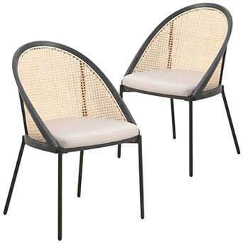 Dining Chair with Vinyl Fabric Seat and Wicker Backrest Urbane Series Set of 2