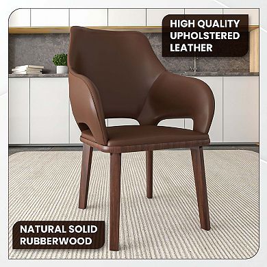 Vivara Leather Dining Chair with Rubberwood Base and Legs Set of 4