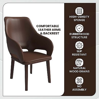 Vivara Leather Dining Chair with Rubberwood Base and Legs Set of 4
