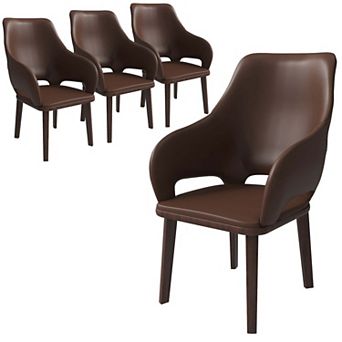 Vivara Leather Dining Chair with Rubberwood Base and Legs Set of 4