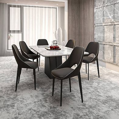 LeisureMod Amalfi Dining Chair with Curved Back and Black Iron Legs, Set of 2