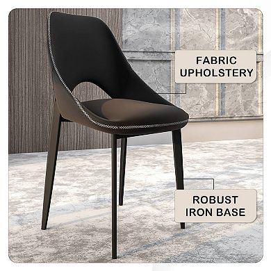 LeisureMod Amalfi Dining Chair with Curved Back and Black Iron Legs, Set of 2
