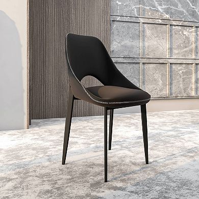 LeisureMod Amalfi Dining Chair with Curved Back and Black Iron Legs, Set of 2