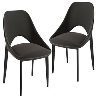 LeisureMod Amalfi Dining Chair with Curved Back and Black Iron Legs, Set of 2