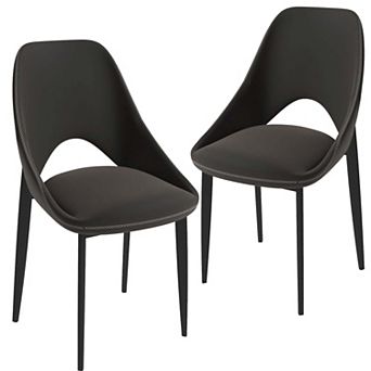 LeisureMod Amalfi Dining Chair with Curved Back and Black Iron Legs, Set of 2