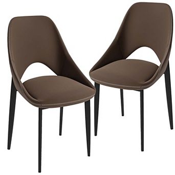 LeisureMod Amalfi Dining Chair with Curved Back and Black Iron Legs, Set of 2