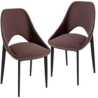 LeisureMod Amalfi Dining Chair with Curved Back and Black Iron Legs, Set of 2