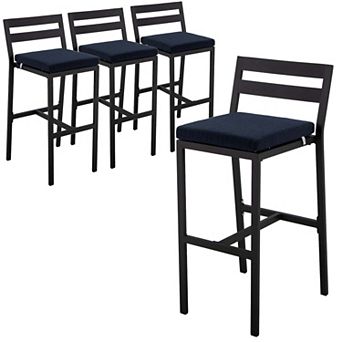 Patio Bar Stool in Powder-Coated Aluminum Frame with Removable Cushion Set of 4