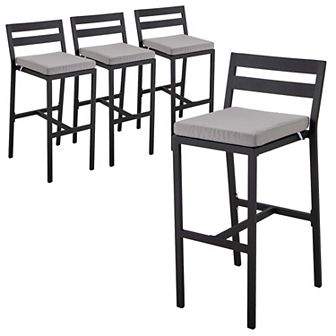 Patio Bar Stool in Powder-Coated Aluminum Frame with Removable Cushion Set of 4