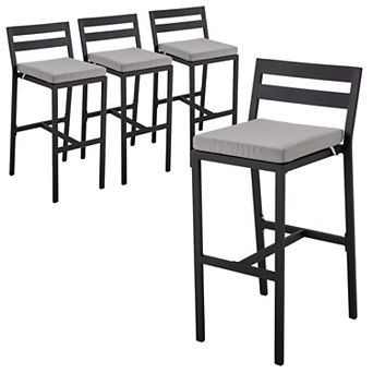 Patio Bar Stool in Powder-Coated Aluminum Frame with Removable Cushion Set of 4