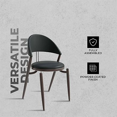 Venice Dining Chair Upholstered Leather in Iron Base and Open Back Set of 4