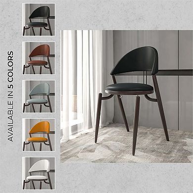 Venice Dining Chair Upholstered Leather in Iron Base and Open Back Set of 4