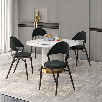 Venice Dining Chair Upholstered Leather in Iron Base and Open Back Set of 4
