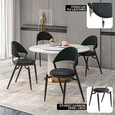 Venice Dining Chair Upholstered Leather in Iron Base and Open Back Set of 4