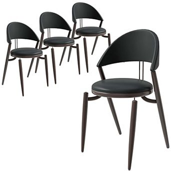 Venice Dining Chair Upholstered Leather in Iron Base and Open Back Set of 4