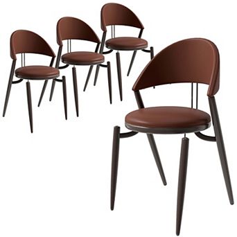 Venice Dining Chair Upholstered Leather in Iron Base and Open Back Set of 4
