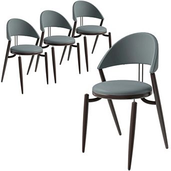 Venice Dining Chair Upholstered Leather in Iron Base and Open Back Set of 4