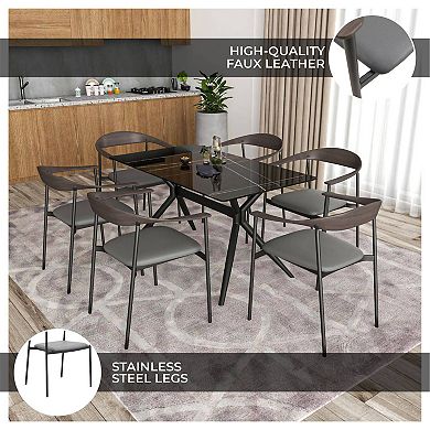 LeisureMod Leather Dining Chair with Stainless Steel Frame Set of 4 Kora Series