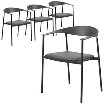 LeisureMod Leather Dining Chair with Stainless Steel Frame Set of 4 Kora Series