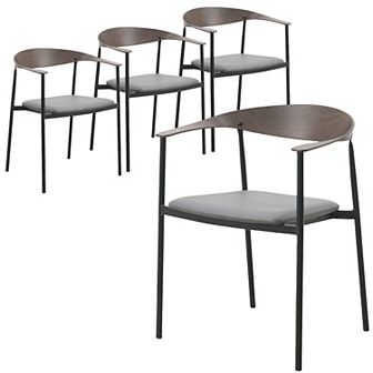 LeisureMod Leather Dining Chair with Stainless Steel Frame Set of 4 Kora Series