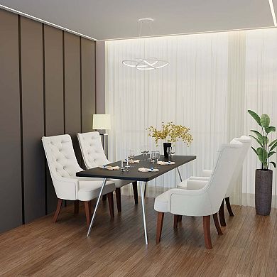 Dining Chair in Leather/Velvet Diamond-Tufted with Rubberwood Legs Set of 2