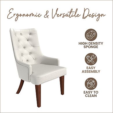 Dining Chair in Leather/Velvet Diamond-Tufted with Rubberwood Legs Set of 2