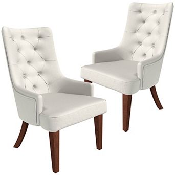 Dining Chair in Leather/Velvet Diamond-Tufted with Rubberwood Legs Set of 2