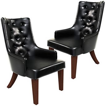 Dining Chair in Leather/Velvet Diamond-Tufted with Rubberwood Legs Set of 2