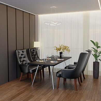 Dining Chair in Leather/Velvet Diamond-Tufted with Rubberwood Legs Set of 4