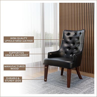 Dining Chair in Leather/Velvet Diamond-Tufted with Rubberwood Legs Set of 4