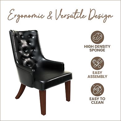 Dining Chair in Leather/Velvet Diamond-Tufted with Rubberwood Legs Set of 4