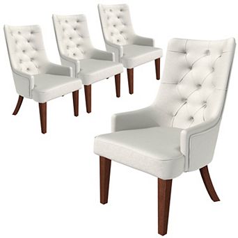Dining Chair in Leather/Velvet Diamond-Tufted with Rubberwood Legs Set of 4