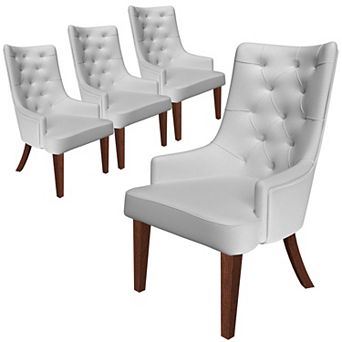 Dining Chair in Leather/Velvet Diamond-Tufted with Rubberwood Legs Set of 4