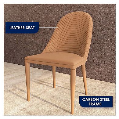 LeisureMod Dining Chair in Leather with Metal Legs Set of 2 Seville Series